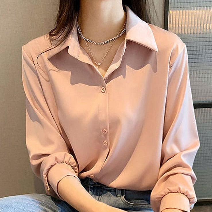 Solid Satin Chiffon Blouse