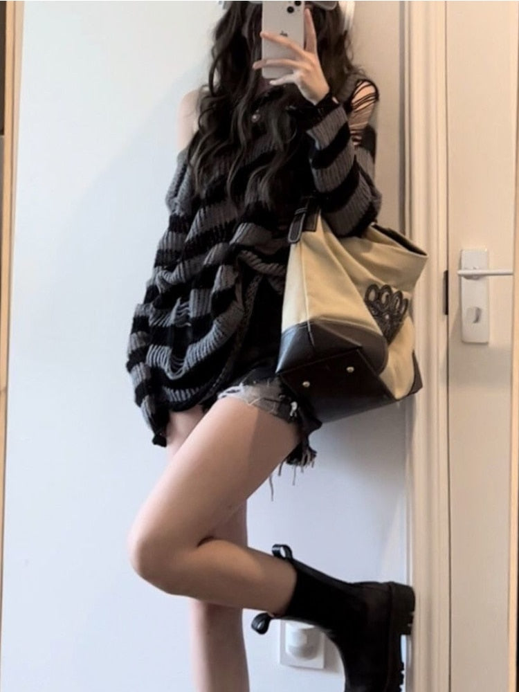 Gothic Punk Striped Knit Sweater