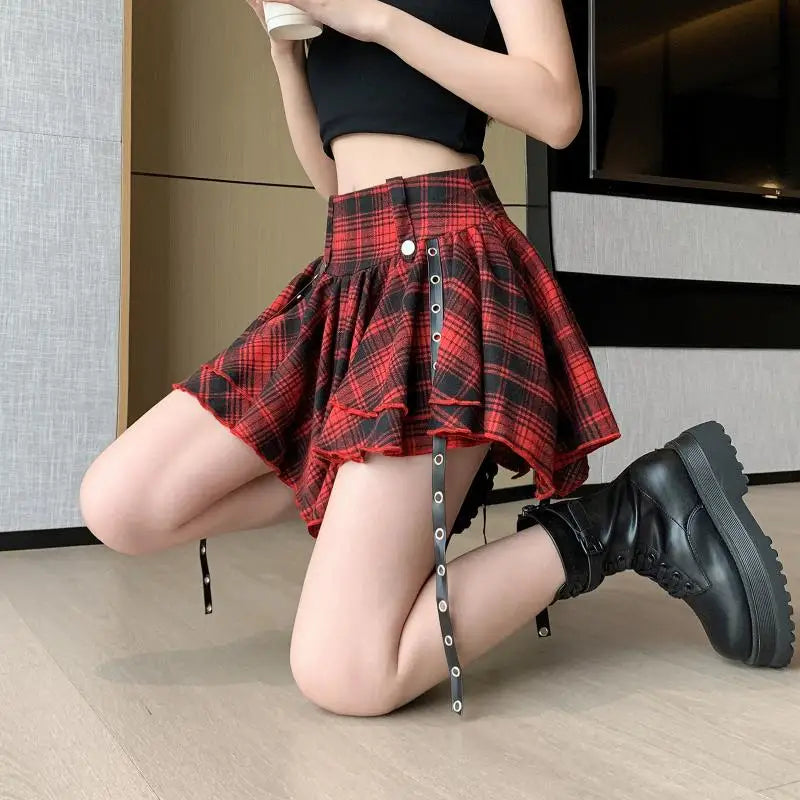 Vintage Plaid Pleated Mini Skirts
