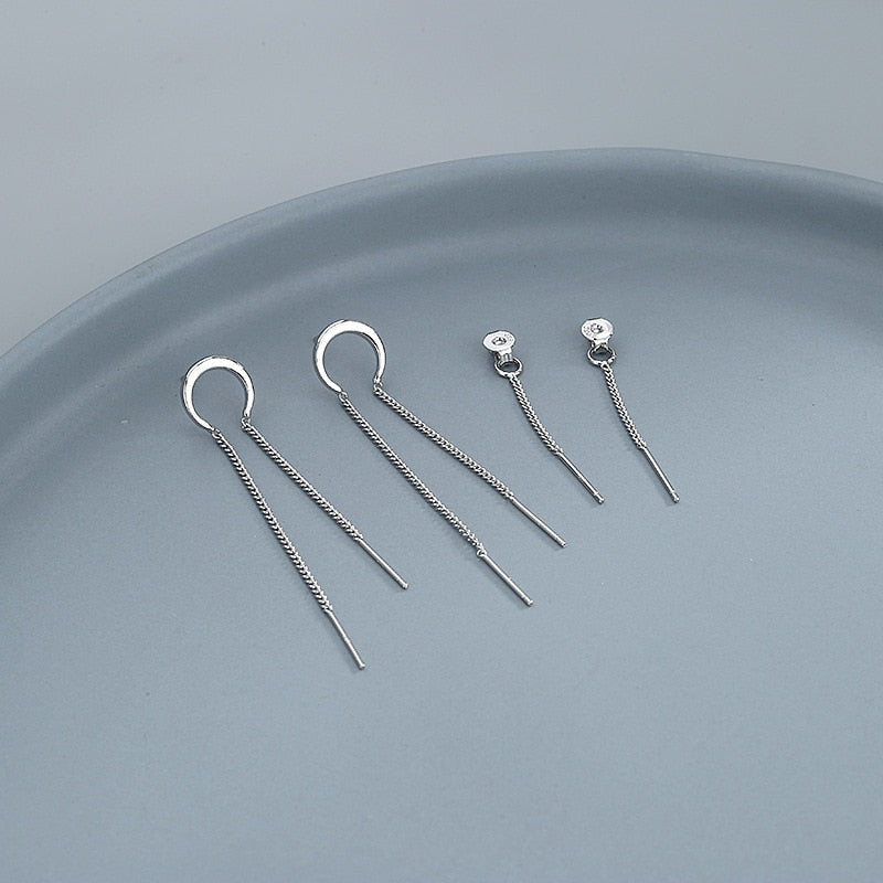 Silver Moon Crescent Chain Earrings