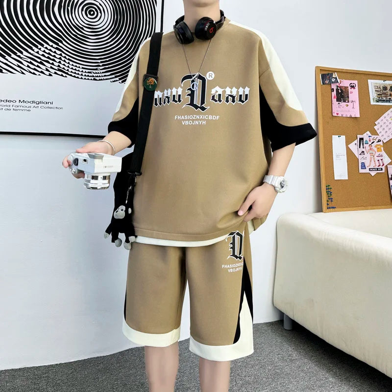 Casual Sports Outfit Set - Loose T-Shirt & Shirts