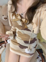 Korean Cute Outfit Set ââ‚?Cardigan & Mini Dress
