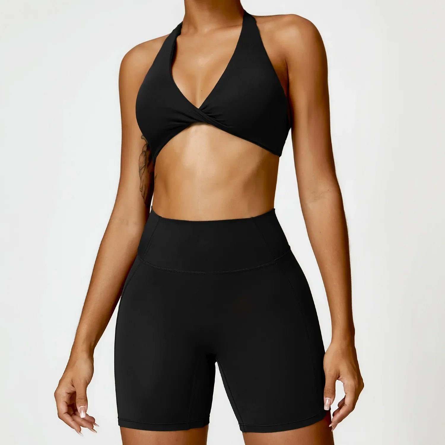 Seamless Halter Neck Bra & High Waist Shorts Activewear Set