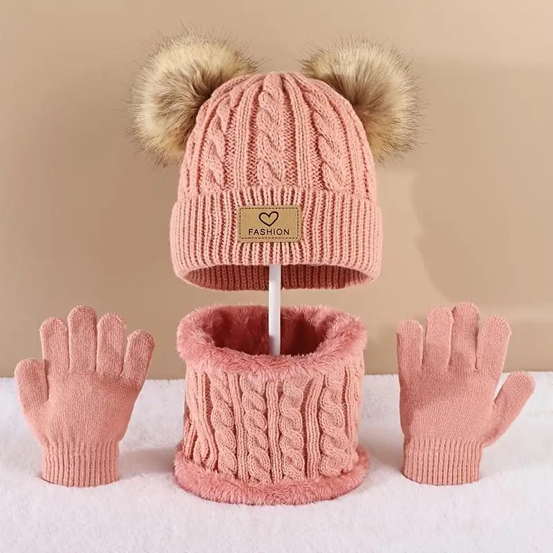 Pom Pom Kawaii Hat, Scarf & Gloves