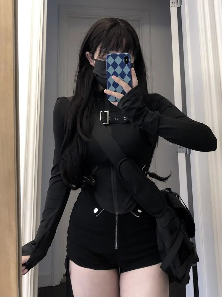 Slim Zipper Outfit Set - Top & Shorts