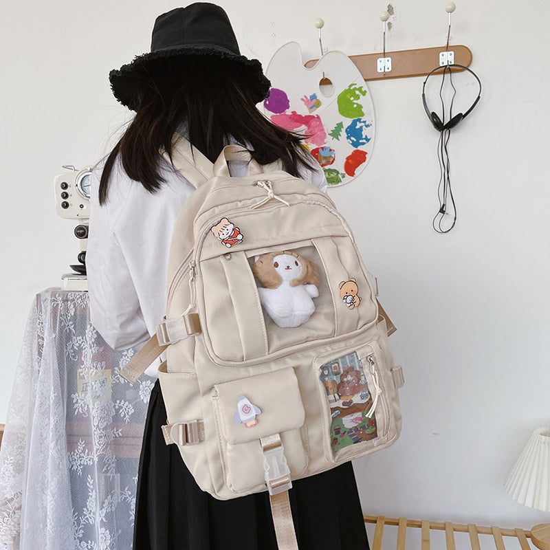Cute Aesthetic Multi-Pocket Backpack