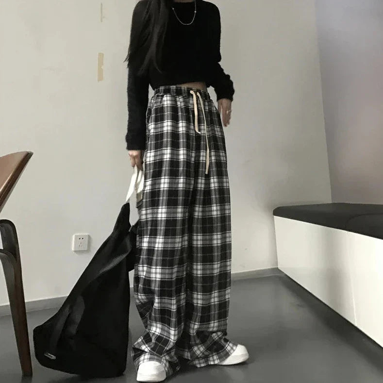 Casual Oversized Plaid Pants