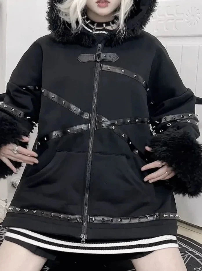 Harajuku Emo Hoodie with Bat Ears & Wings