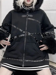 Harajuku Emo Hoodie with Bat Ears & Wings