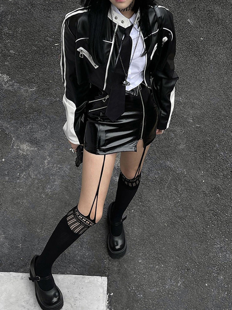 Short Patchwork Leather Jacket