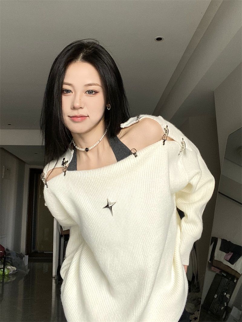Off Shoulder Korean Y2K Sweater