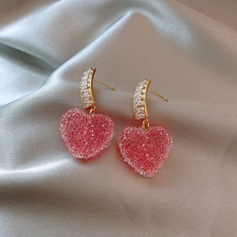 Pink Crystal Heart Earrings