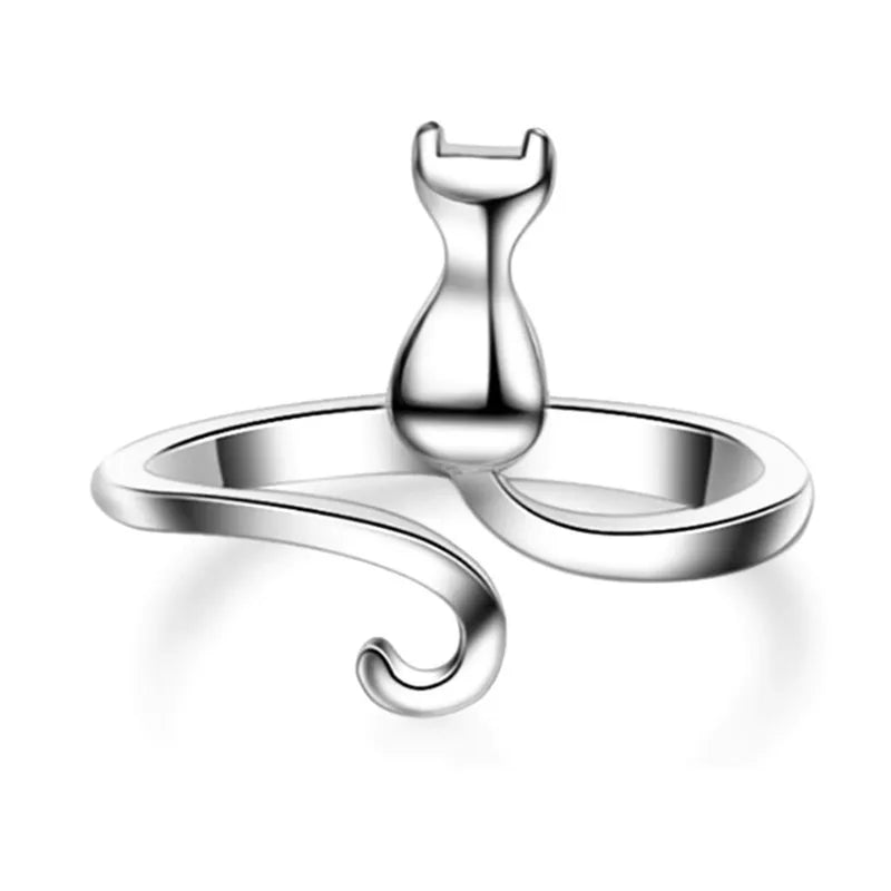 Silver Cat Open Ring