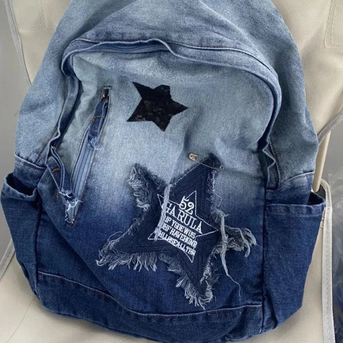 Y2K Denim School Bag
