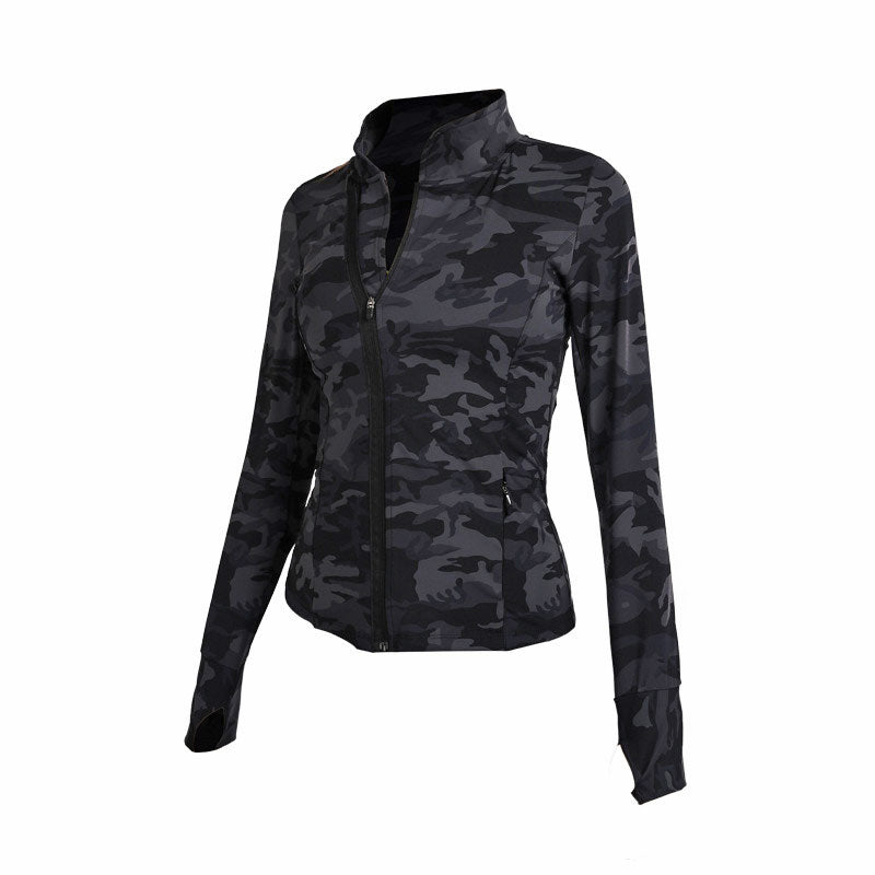 Camo Print Thumb Hole Women's Sports & Fitness Jacket