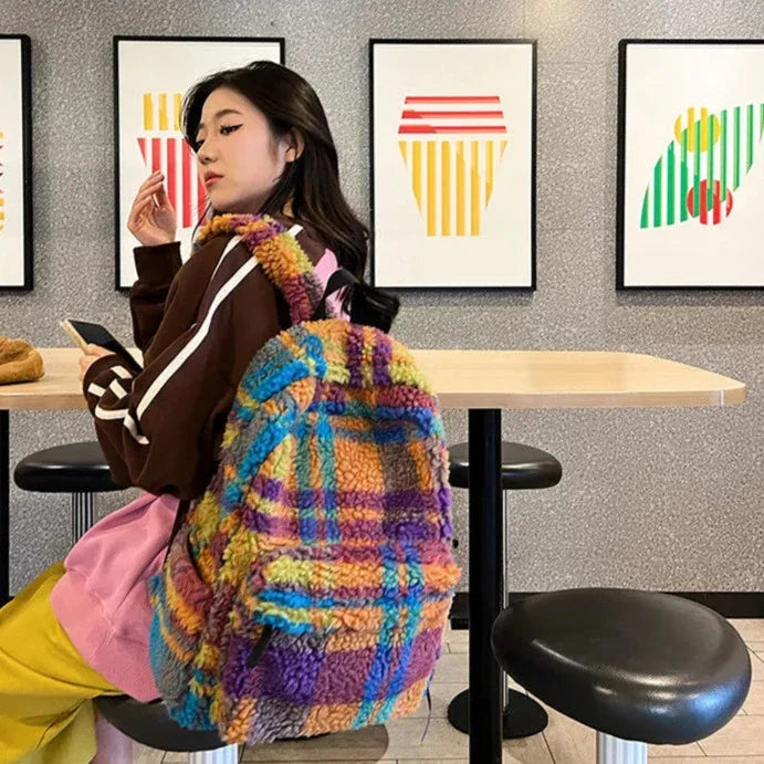 Plaid Wool School Bag