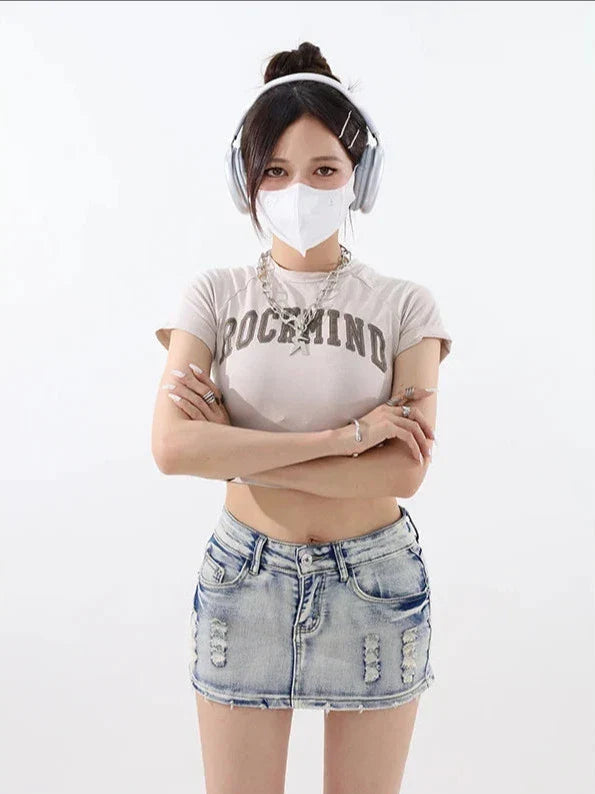 Y2K Ripped Denim Mini Skirt