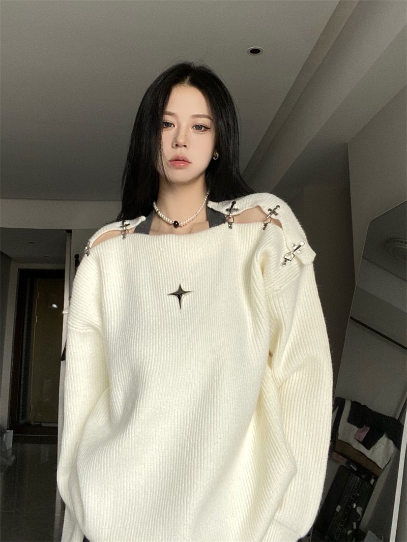 Off Shoulder Korean Y2K Sweater