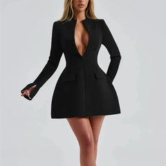 Crimson - Black Deep V A-line Mini Dress