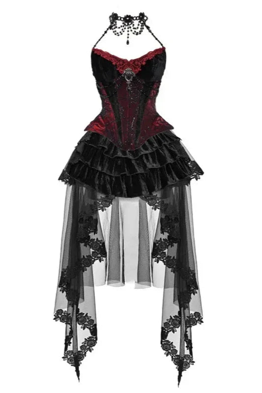 Gothic Velvet Outfit Set - Top, Skirt & Corset