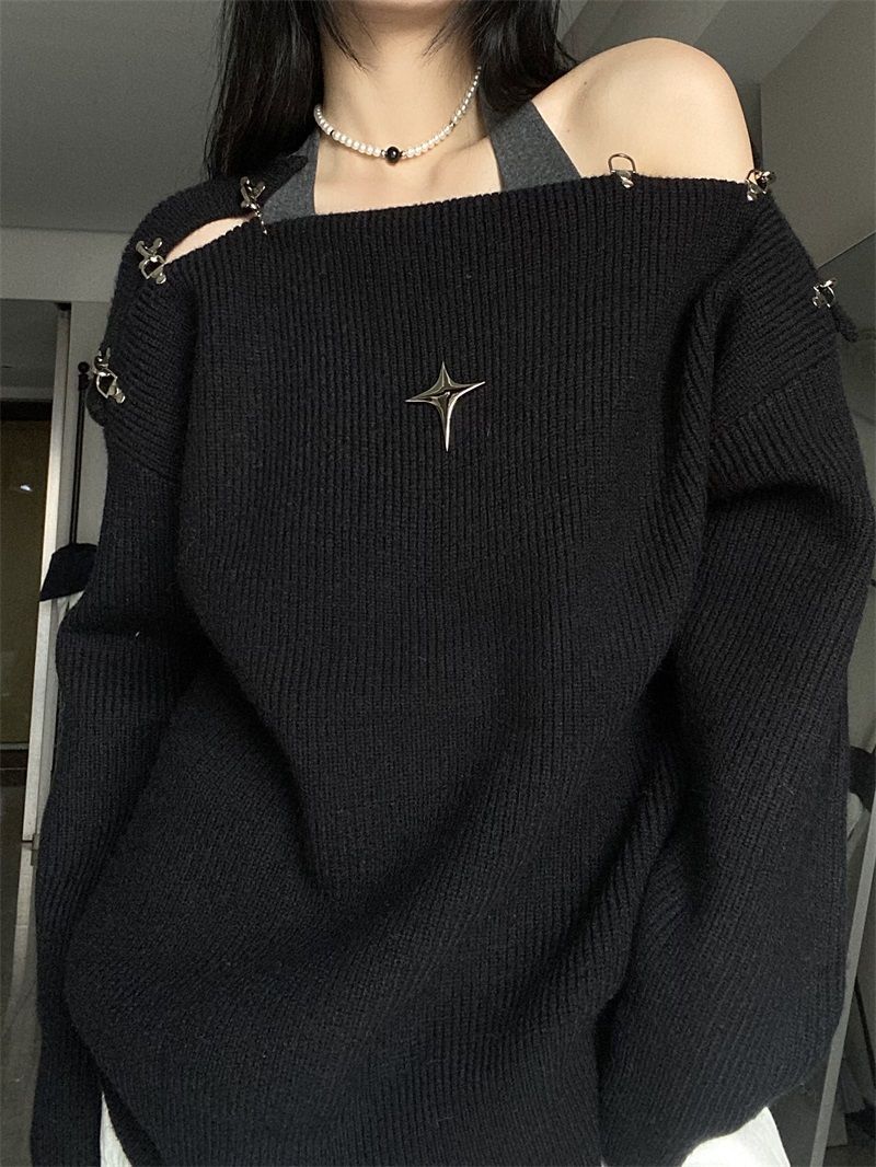 Off Shoulder Korean Y2K Sweater