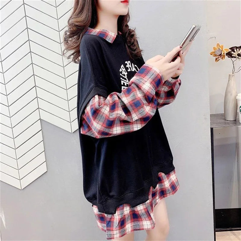 Plaid Fake Two Pieces Sweatshirt
