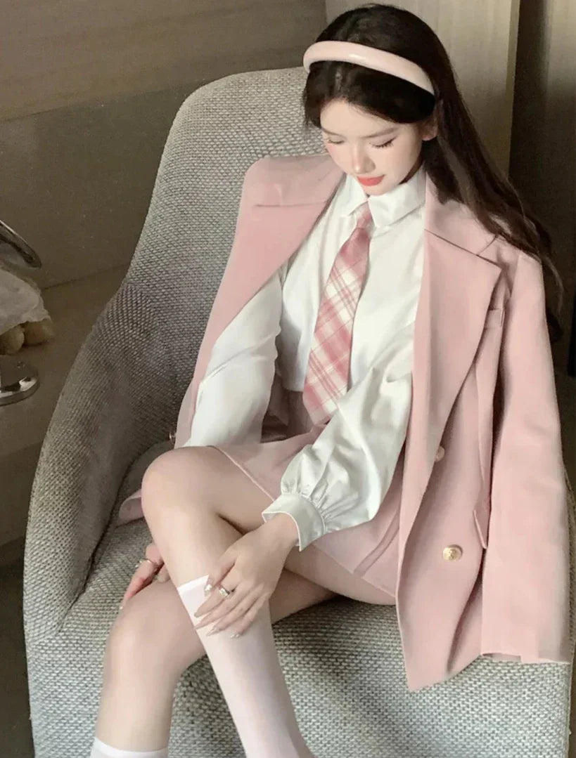 Kawaii School Uniform Outfit Set- Blazer, Shirt & Mini Skirt