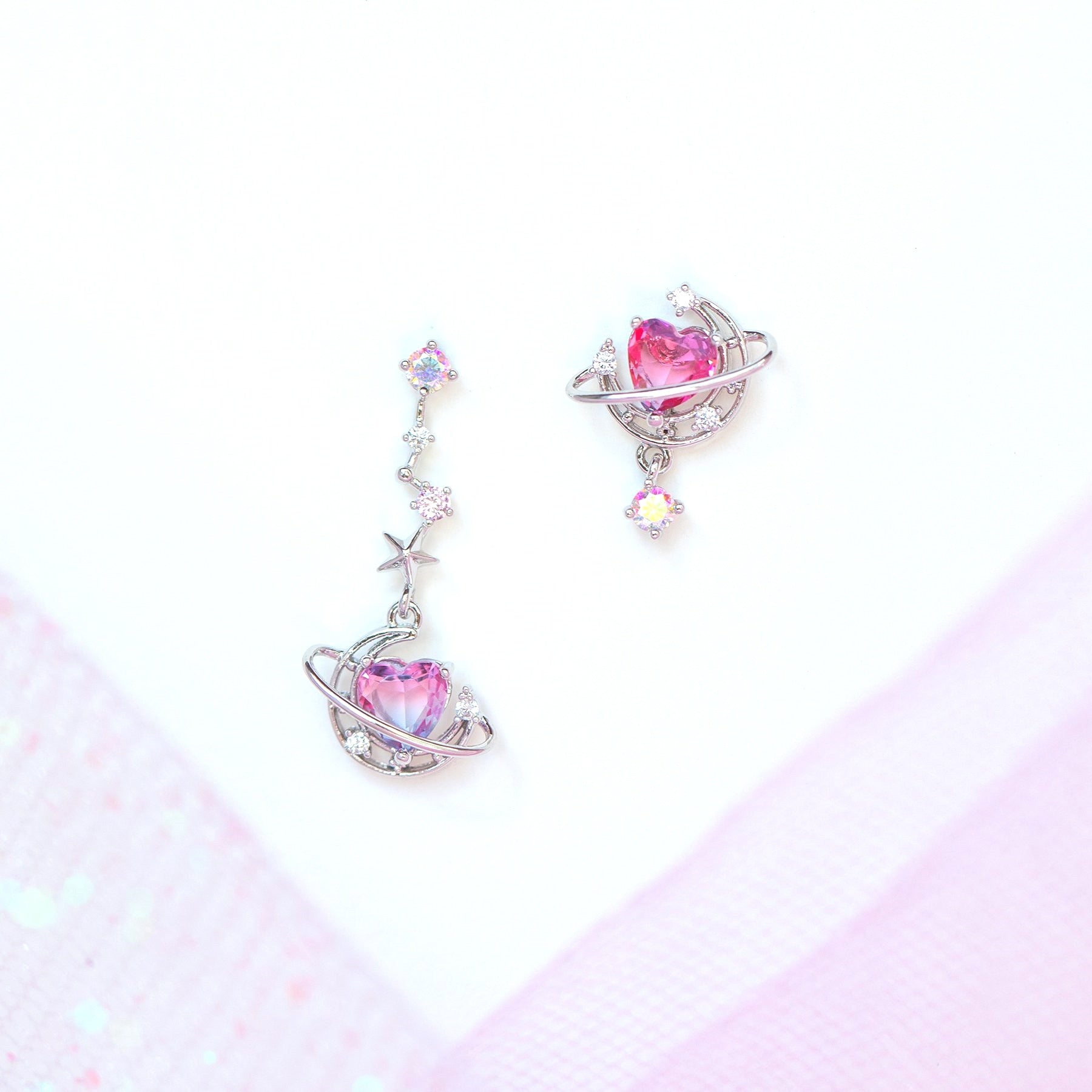 Asymmetric Moon Heart Earrings