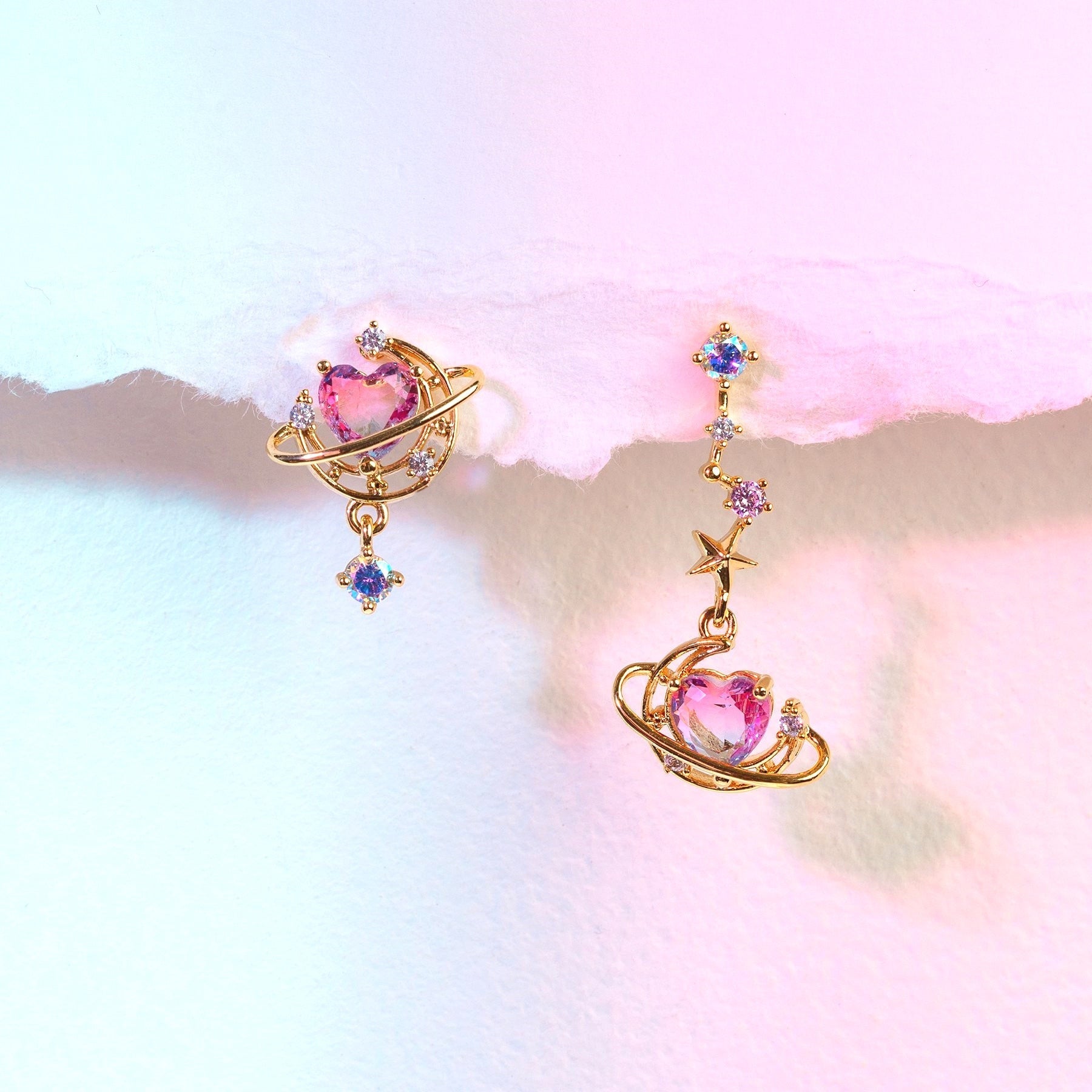 Asymmetric Moon Heart Earrings