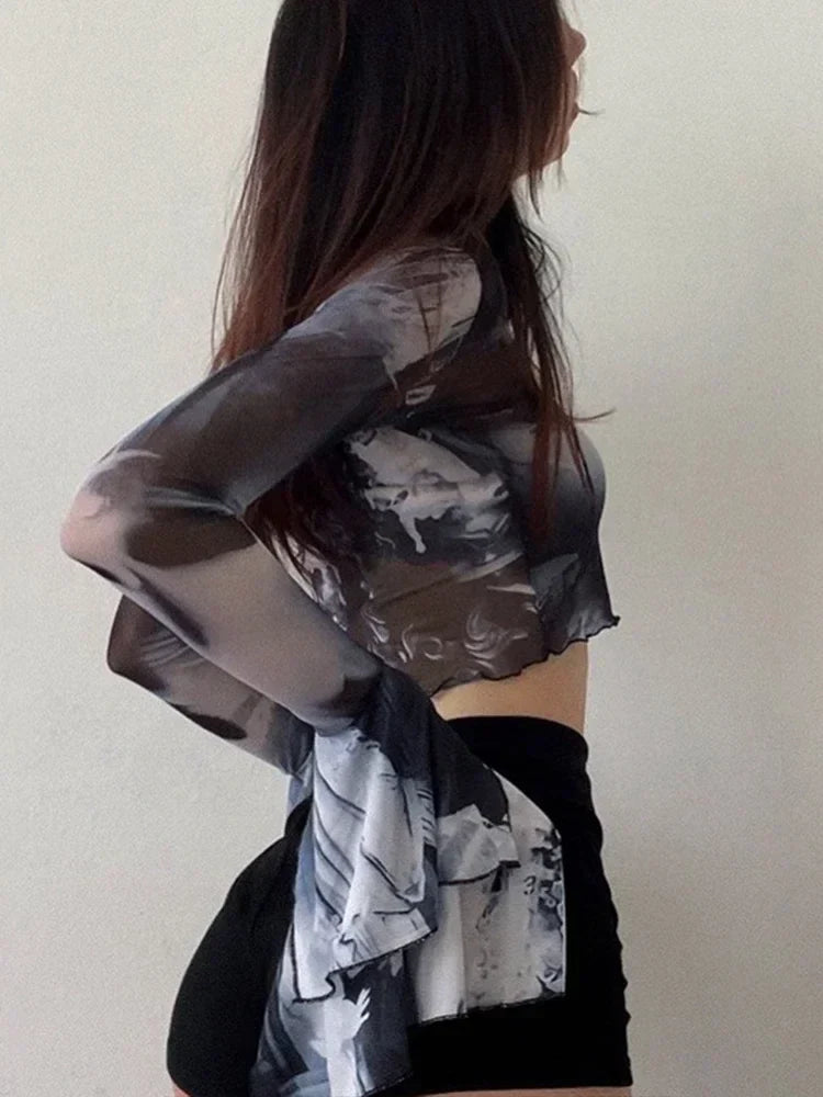 Y2K Flare Sleeve Crop Top