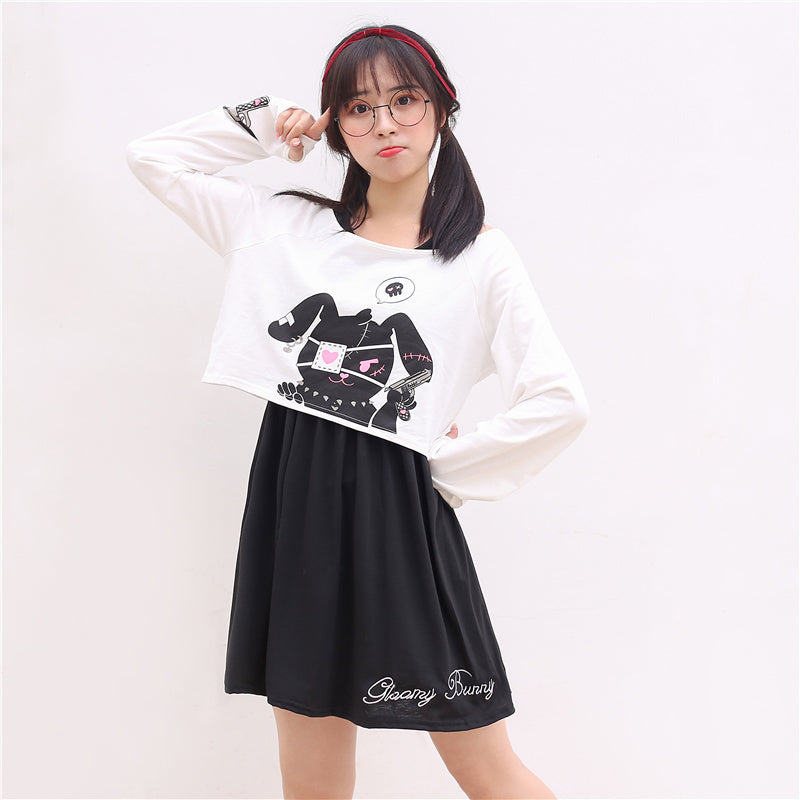 Japanese Style Black Rabbit Clothing Set