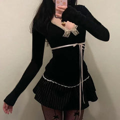 Y2K Slim Lace Bow Top