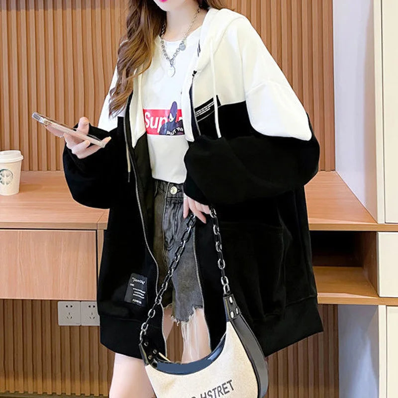 Korean Contrast Color Oversized Hoodie