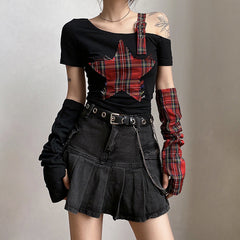 Star Patchwork Grunge Crop Top