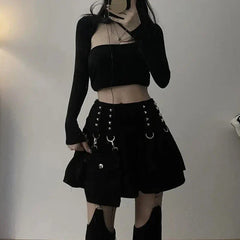 Gothic Y2K Outfit Set - Mini Skirt, Leg Warmers, Handbag