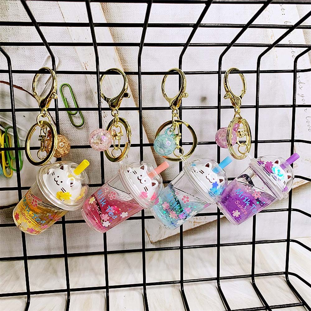Kawaii Cat Milk Tea Cup Keychain