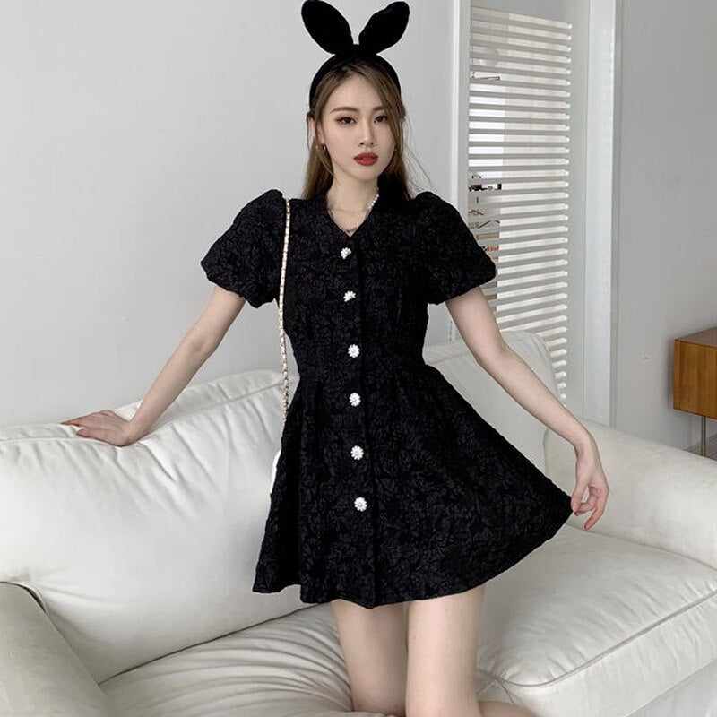 Dresses Women Mini Vestidos Romance Backless Chic Tunic Fashion Femme Sweet Summer Holiday French Style Single Breasted Sundress