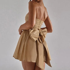 Georgianna - Beige Mesh Strapless Sparkle Mini Dress