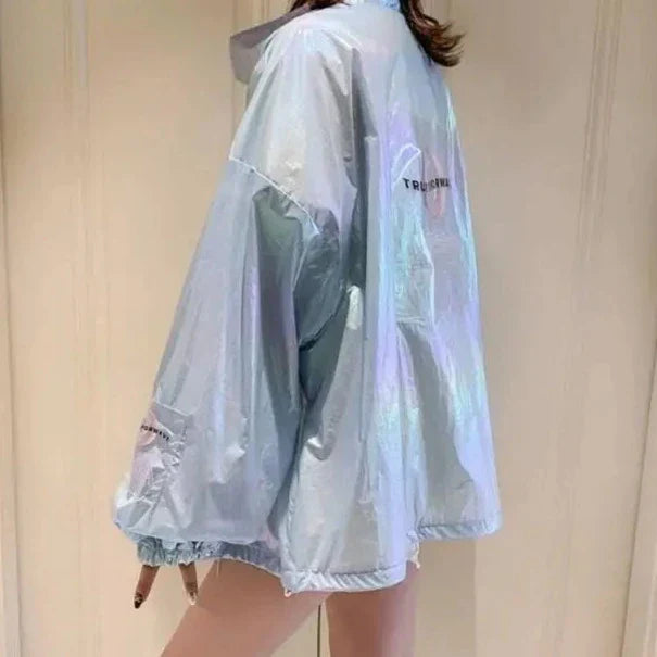 Holographic Oversized Sunblock Zipper Coat
