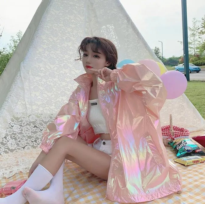 Holographic Oversized Sunblock Zipper Coat