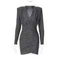 Elegant Autumn Deep V Shoulder Pads Long Sleeve Mini Dress for Women Fashion Sexy Bodycon Ruched Party Club Dresses