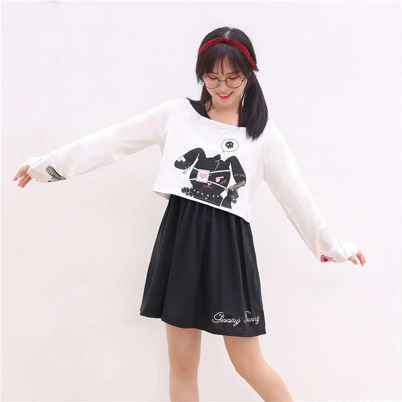 Japanese Style Black Rabbit Clothing Set