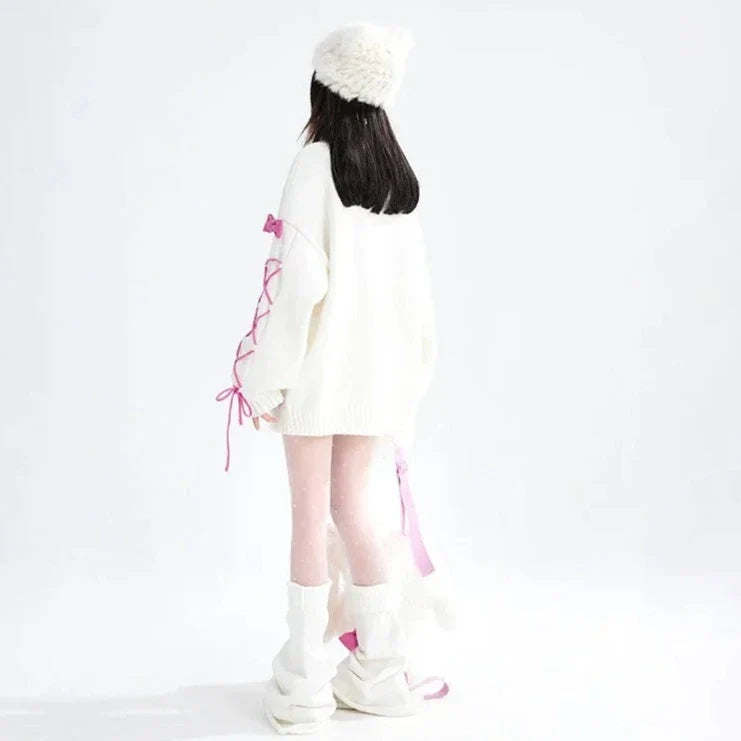 Kawaii Bow Lace-up Sweater & Leg Warmers