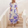 Dresses For Women 2023 Summer Sexy Print Long Maxi Dress Ladies Elegant Button Up Boho Floral Ruffles Pink Robe Vestidos