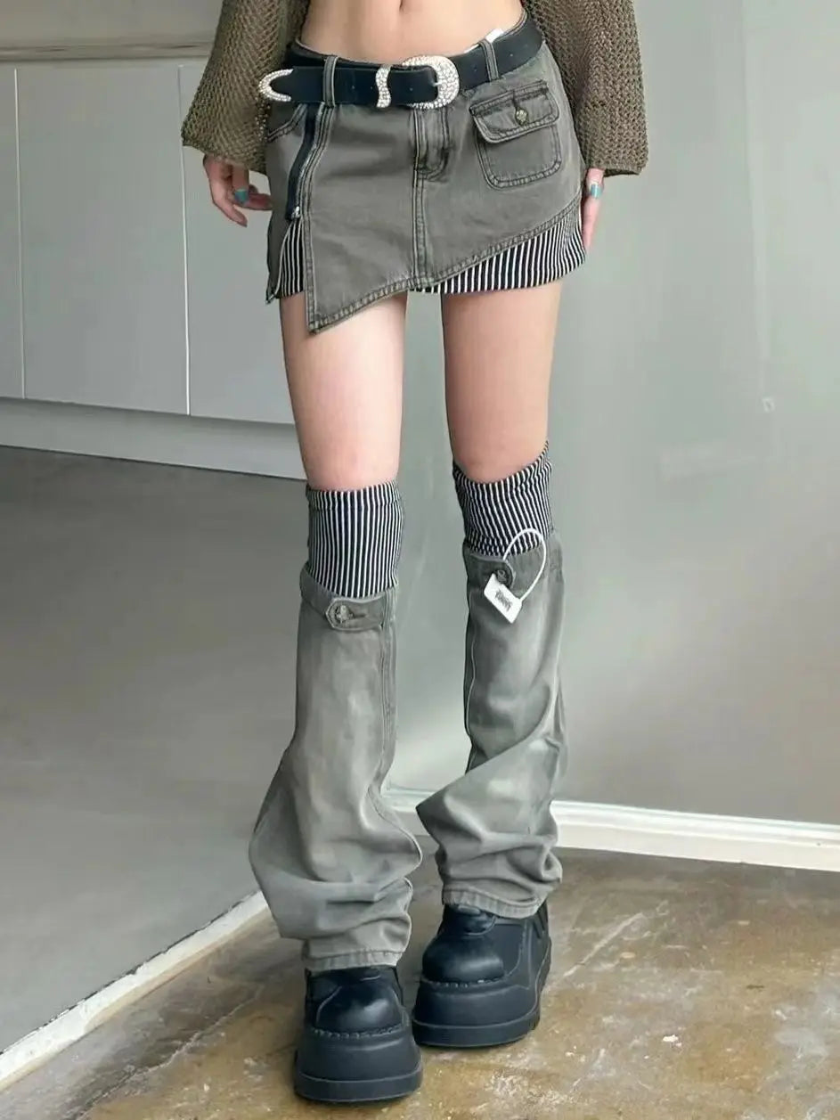 Y2K Denim Outfit Set - Skirt & Leg Warmers