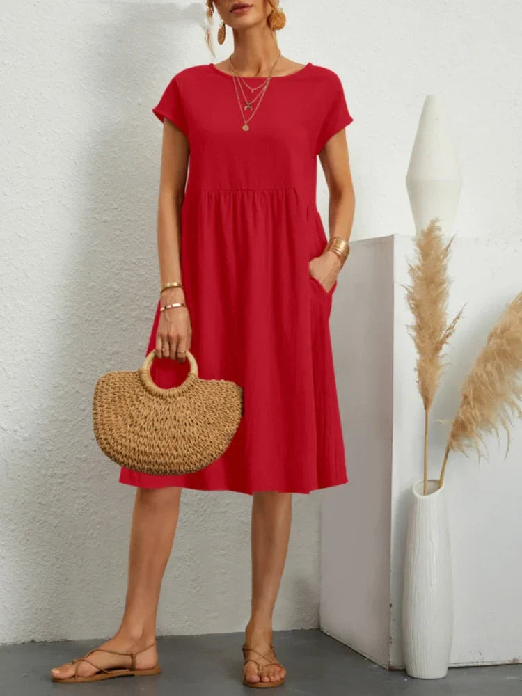 Elegant bodycon sexy cotton Women's dress for women  summer A-line short sleeve boho midi dresses woman robe femme ladies