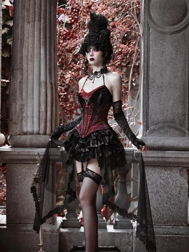 Gothic Velvet Outfit Set - Top, Skirt & Corset