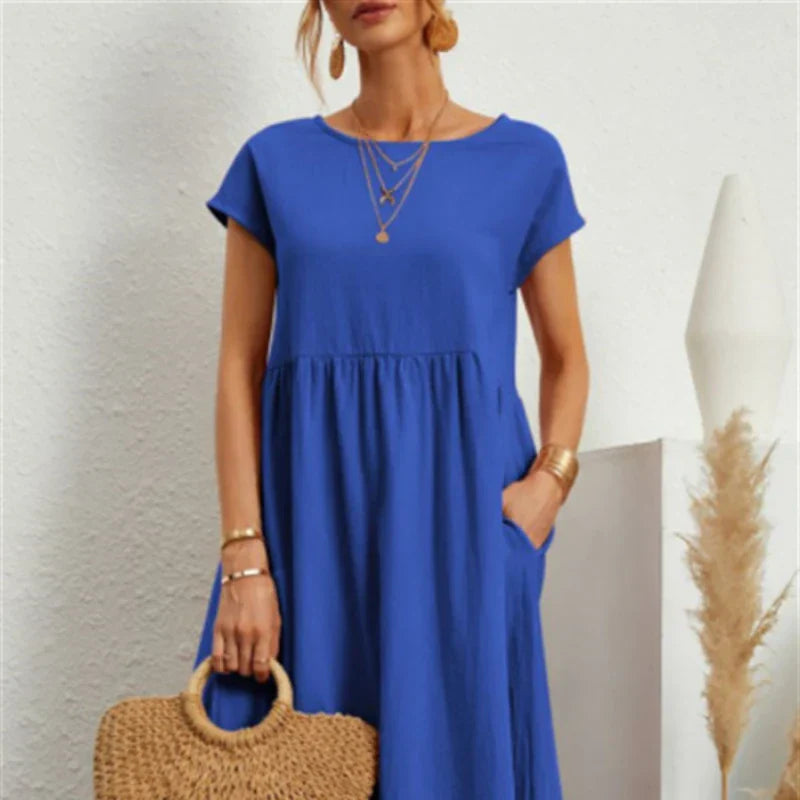 Elegant bodycon sexy cotton Women's dress for women  summer A-line short sleeve boho midi dresses woman robe femme ladies