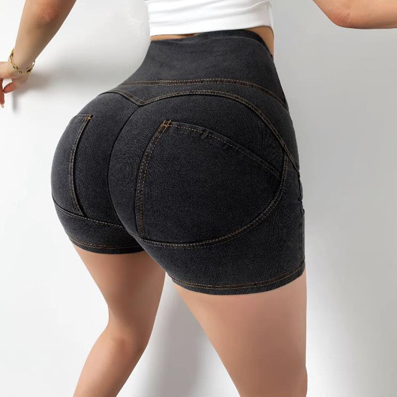 Jean Fabric Women's High Waist Yoga Shorts