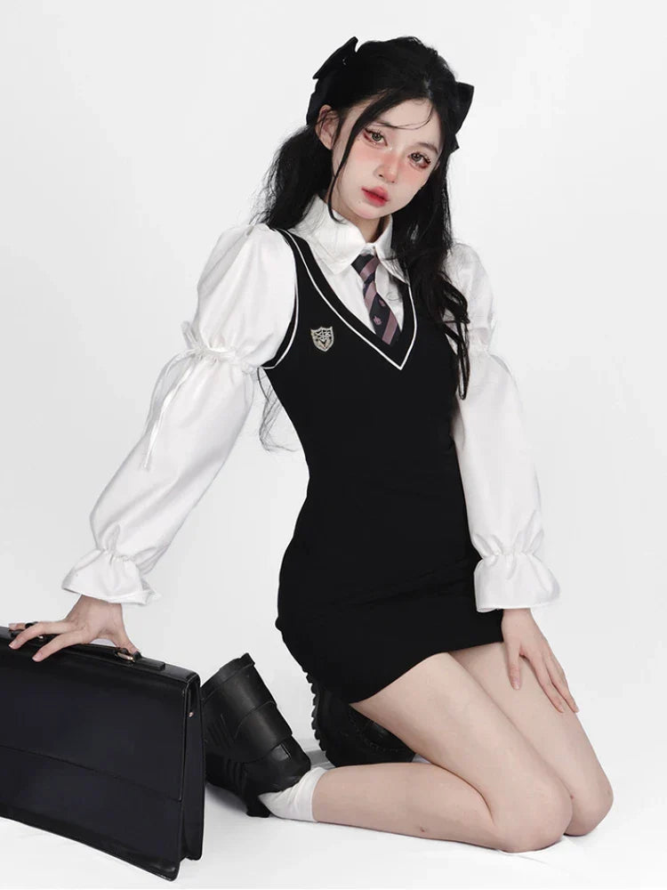 Korean Preppy 2-Piece Dress